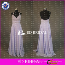 ED Bridal Sexy Real Sample Halter Beaded Ouvrir en arrière une ligne Light Purple Chiffon Long Prom Dress